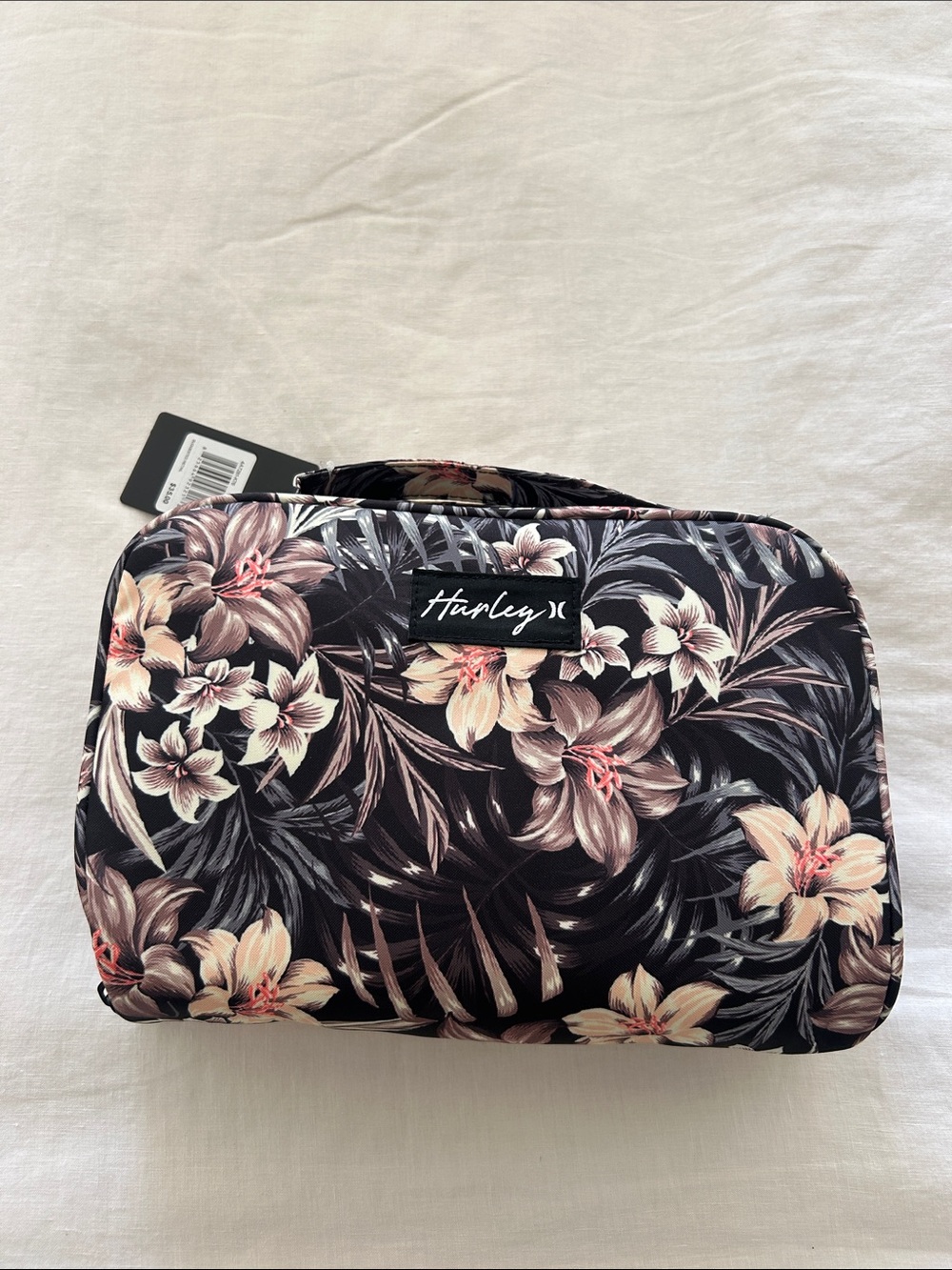 Hurley Black Floral Travel Pouch with Cream & Blush Blooms